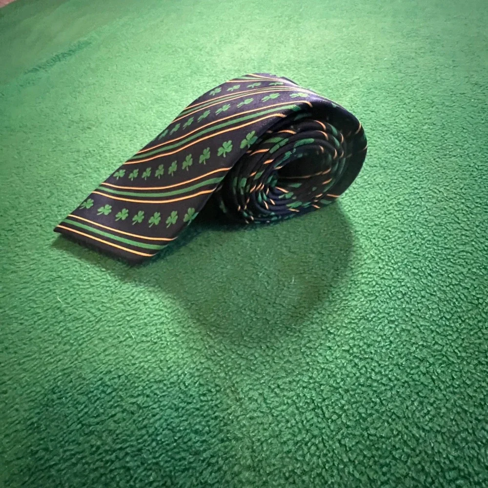 Mens Navy Blue Striped Shamrock‎ Tie Notre Dame Irish St. Patricks Day Green